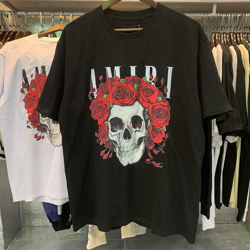 

Designer Fashion Clothing Amires Tees Am Tshirt Small American Fashion Amies Style Rose Skull Print Double Yarn Cotton Short Sleeve Tshirt for Men Women Luxury Casua, White 908