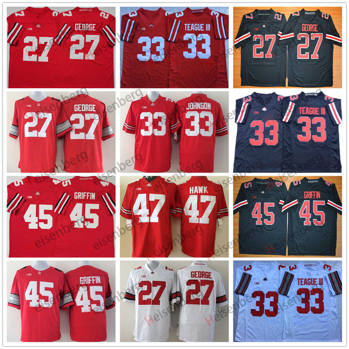 

NCAA College Ohio State Buckeyes Football Jerseys 27 Eddie George 33 Master Teague III 33 Pete Johnson 45 Archie Griffin 47 AJ Hawk Jersey, Same as picture