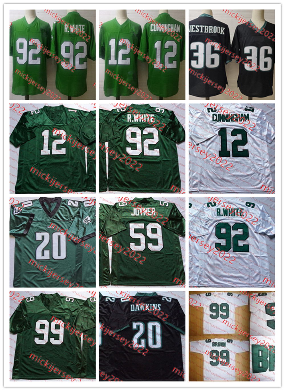

Randall Cunningham Jerome Brown Reggie White Jersey Stitched Mens #20 Brian Dawkins 36 Brian Westbrook 59 Seth Joyner Football Jerseys S-3XL, 12 randall cunningham