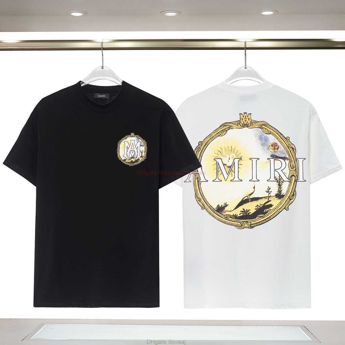 

Designer Fashion Clothing Amires Tees Am Tshirt 2023 Springsummer New Amies Short Sleeve Tshirt Mens Womens Gold Frame Landscape Casual Loose Top Luxury Casual Tops, White