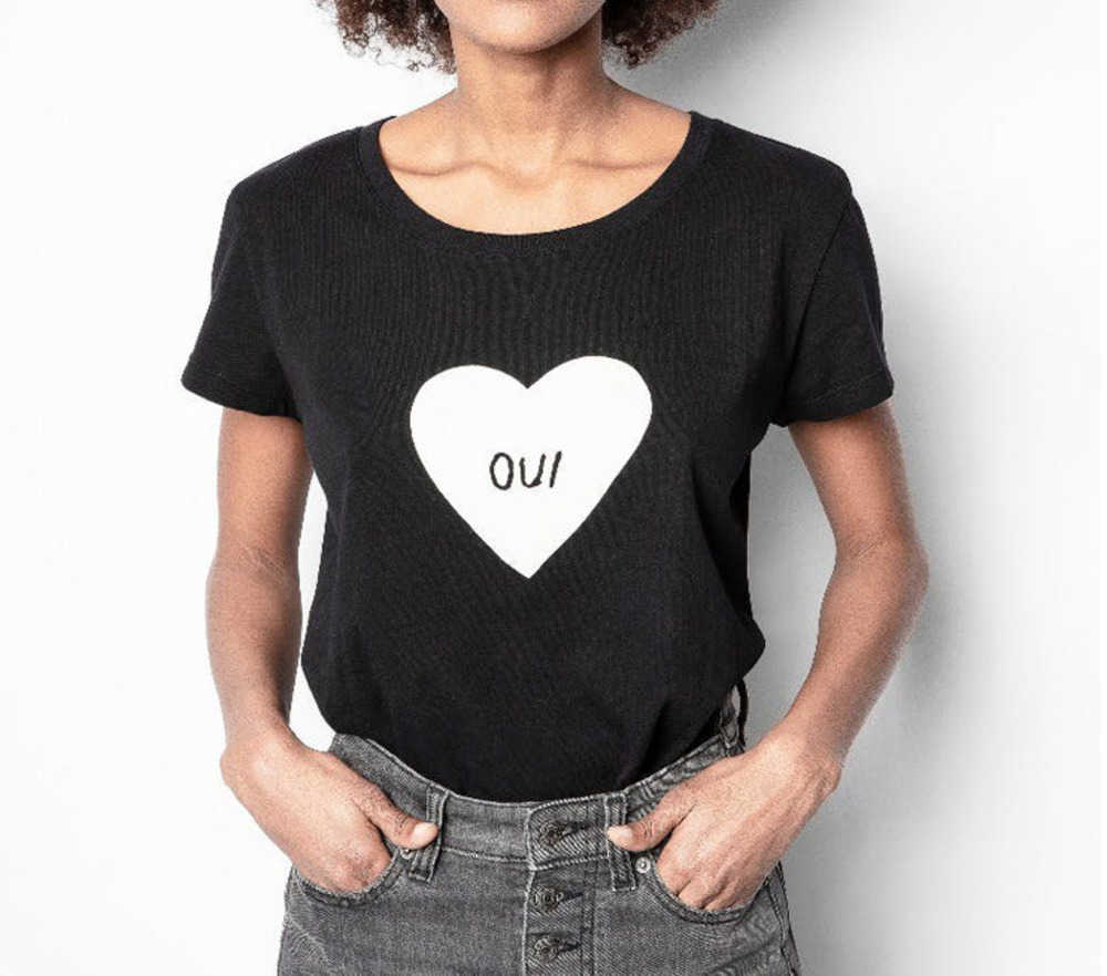 

Zadig Voltaire 23ss Summer Cotton New Women Designer T shirt White Love Letter Oui Printed Round Neck Black Short Sleeve Fashion Tops, Black2