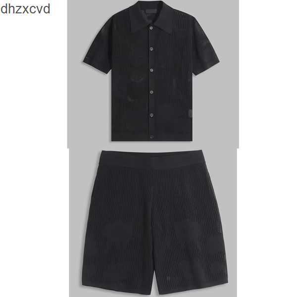 

Mens Tracksuit Sweat Designer Track Casual Pure Hand-Knitted Hollowed Out Short-Sleeved Shirt And Leather Shorts Holiday Suit Male DY3X, Khaki