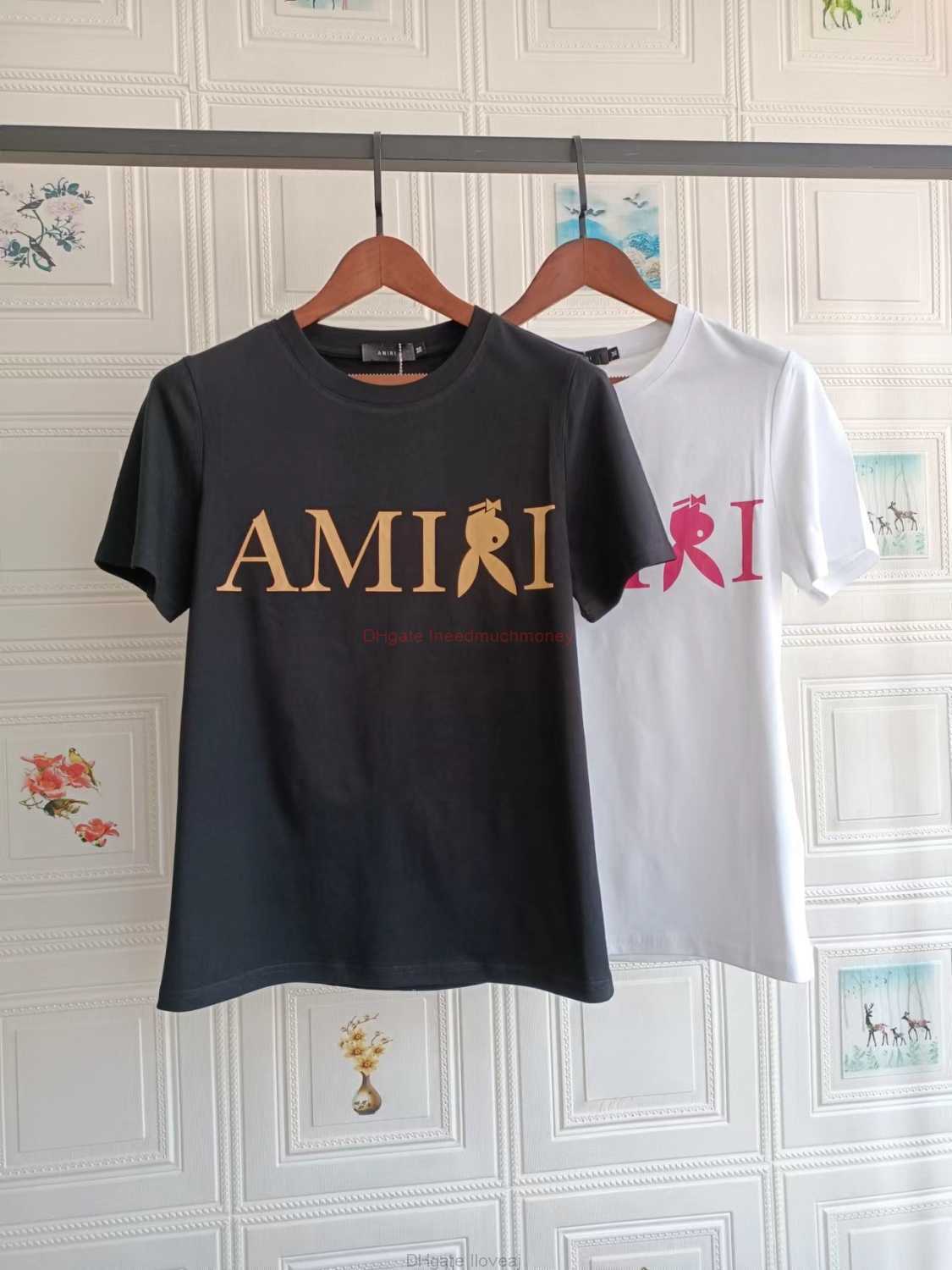 

Designer Fashion Clothing Amires Tees Am Tshirt Amies Printed Letter High Street Fashion Brand Round Neck Short Sleeve Amies Casual Top Tshirt Couple Dress Luxury 23, White yellow characters