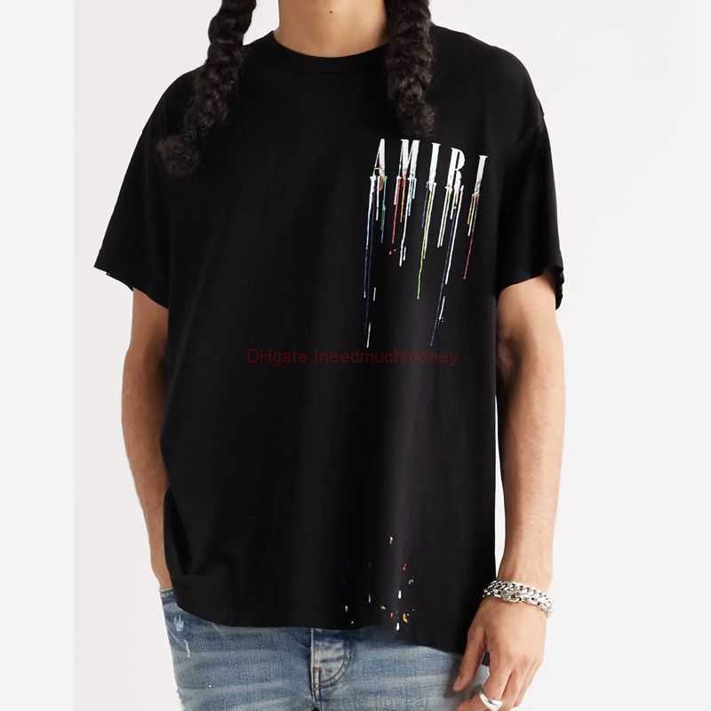 

Designer Fashion Clothing Amires Tees Am Tshirt High Quality Amies 22ss Summer High Street Splashing Graffiti Letter Print Casual Loose Fitting Short Sleeved Tshir, White