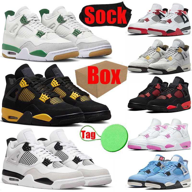 

With Box Men Women Basketball Shoes 4 4s IV Retro SB x Pine Green Thunder 2023 Military Black Cat Photon Dust Fire Red University Blue Sports Trainers Sneakers, 24 40-47