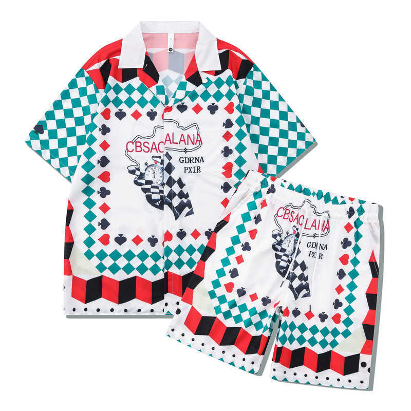 

Hawaiian CASABLANCA Shirt Men Women High Quality Swan Print Top Silk Short Sleeve Shirts Casual Blouse, Green