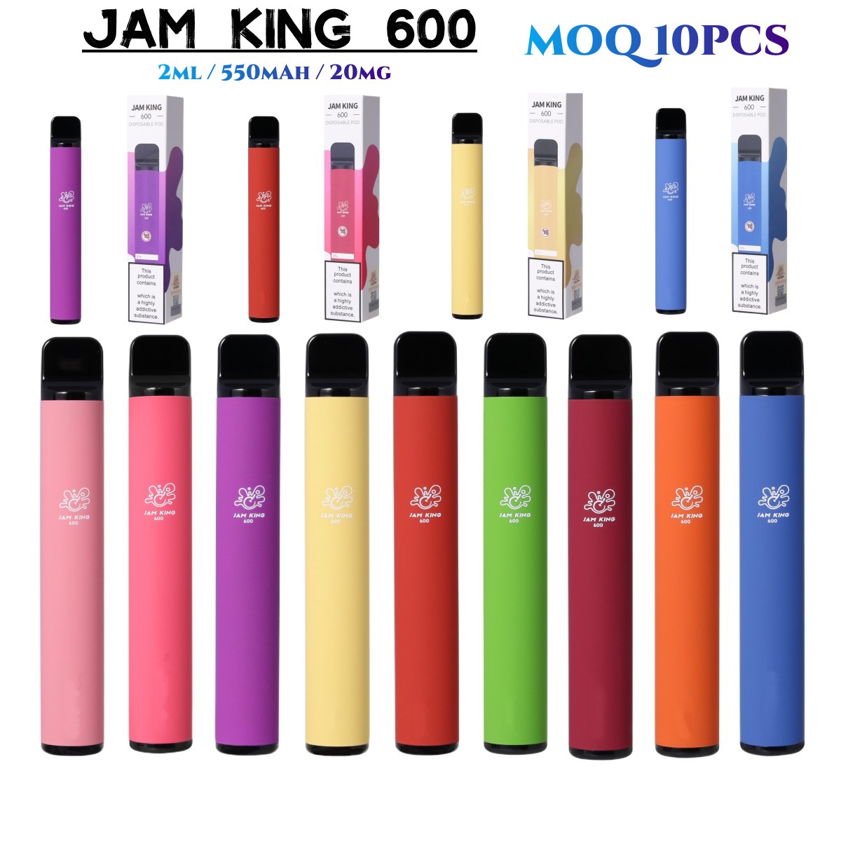 

puff 600 vape desechable 2ml 600puffs 550mAh Battery Prefilled Disposable Eletronic Cigarette 20mg 2% Wholesale Vapes China factory 10 flavors 10pcs MOQ Jam King