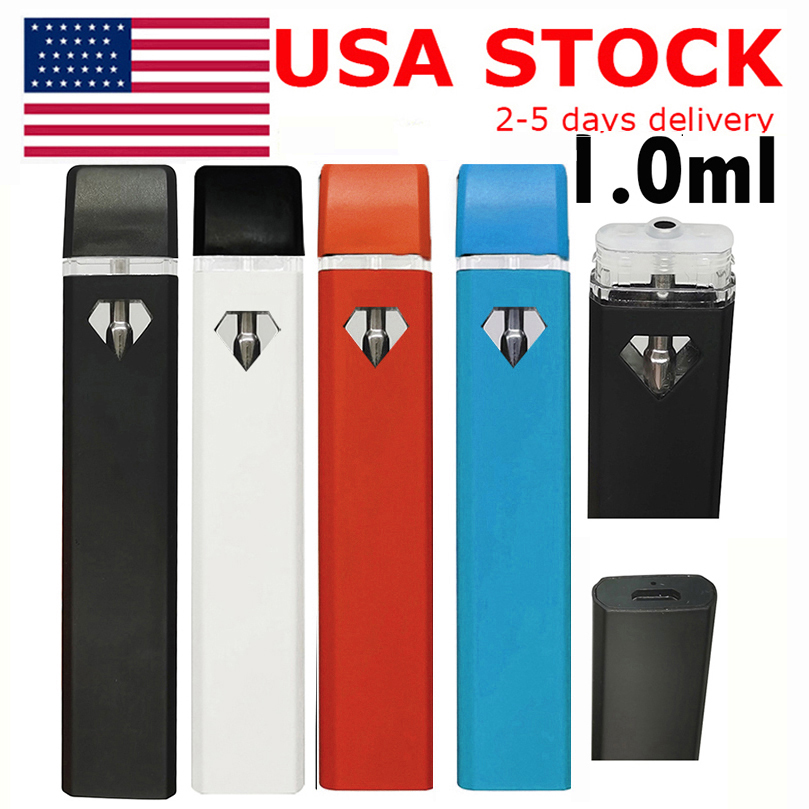 

USA STOCK Disposable Vape Pen 1ml Carts E-cigarette Thick Oil Pods Ceramic Coil Vaporizers Empty Flat Black Pens Rechargeable 280mah Battery Custom Logo Packaging