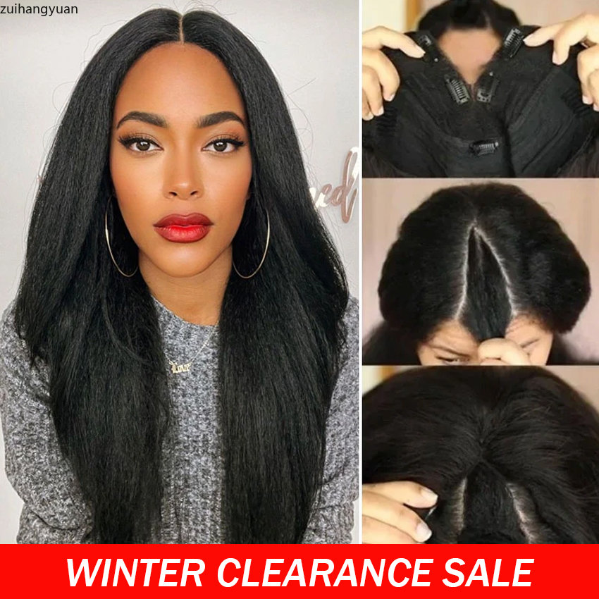 

Kinky Straight V Part Wig Human Hair Wigs On Sale Clearance Remy Hair For Women Glueless Preplucked Human Wigs Ready To Go, Others color