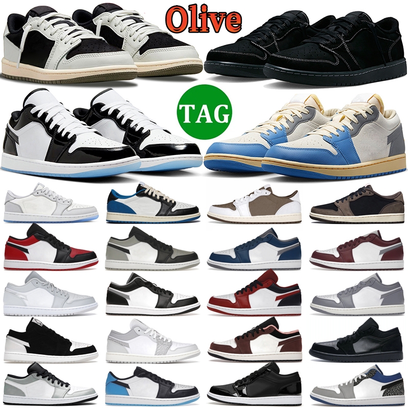 

1 low basketball shoes men women 1s Olive Black Phantom Reverse Mocha Fragment Vintage UNC Wolf Grey Concord Bred True Blue mens trainers outdoor sports sneakers, 35