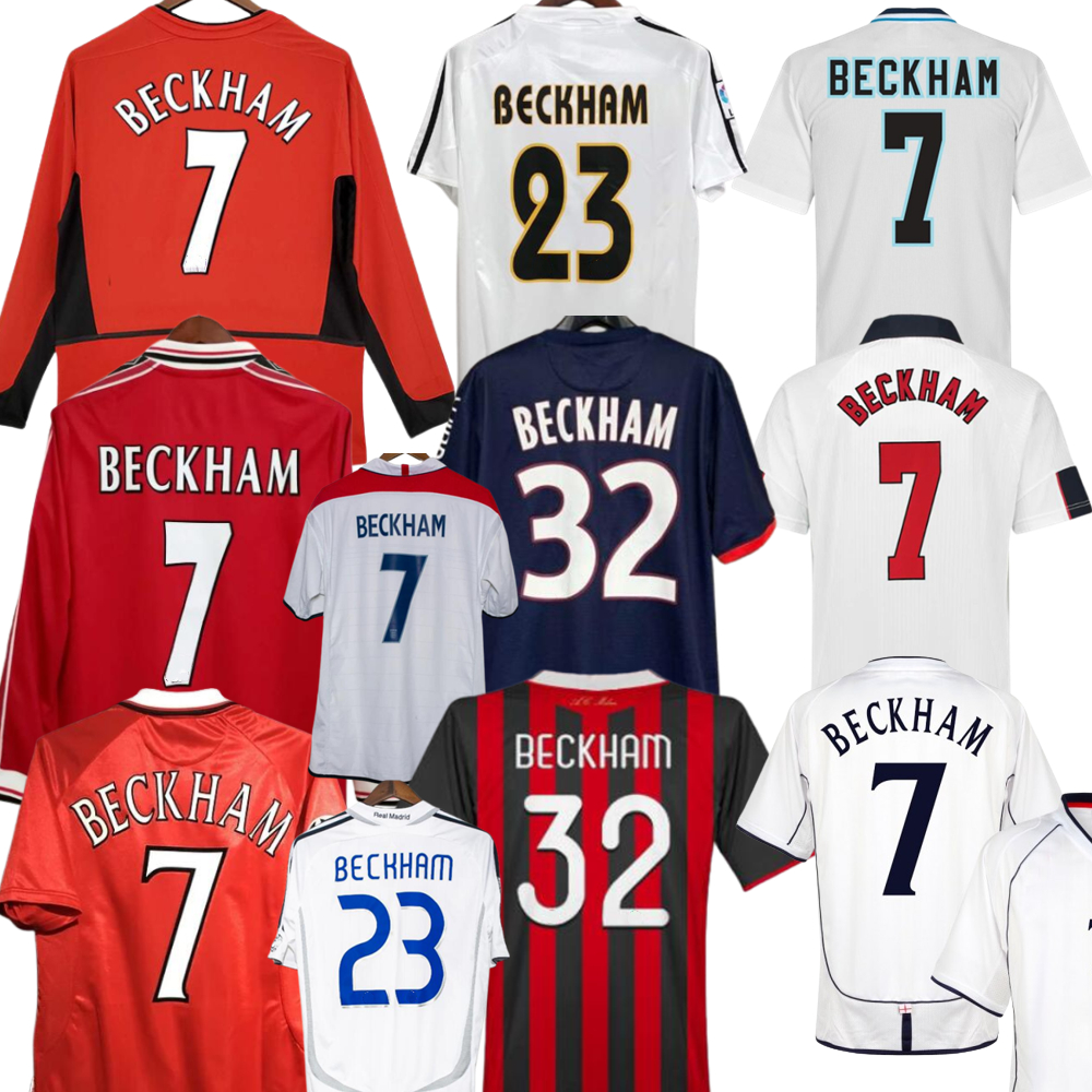 

BECKHAM Retro Soccer Jerseys Manchester 98 99 02 04 Classic Football shirts EnGLANDs 1996 1998 2002 Vintage Football Real madrids 05 06 07 retro Shirt Kit, 92-94 home