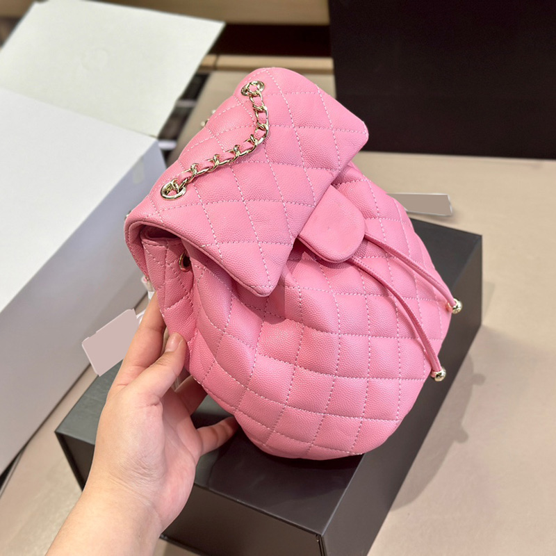 Femmes Classique Mini Seau Cordon Sac À Dos Sacs Caviar Cuir De Veau Matelassé Or Métal Matelasse Chaîne Croosboy Épaule À La Mode Designer Sac À