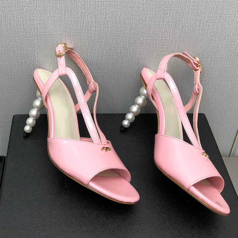 

Luxurys Womens Fish Mouth Sandals With Faux Pearl Stiletto Heels 8.5cm Slingbacks Dress Shoes Patent Leather Adjustable Ankle Buckle Wedding Shoe Pink Black Mule, Shoes box