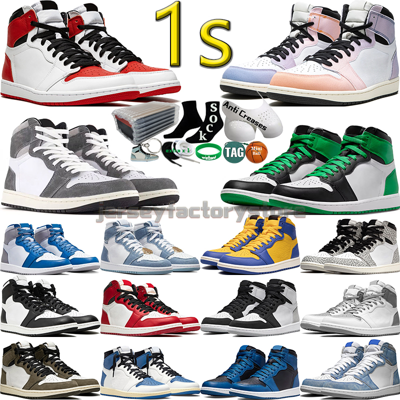 

High 1 1s Men Basketball Shoes Women Denim Skyline Mocha Lucky Green University Blue Ture Black White UNC Toe Patent Bred Banned Mens Womens Trainers Sports Sneakers, Color-1