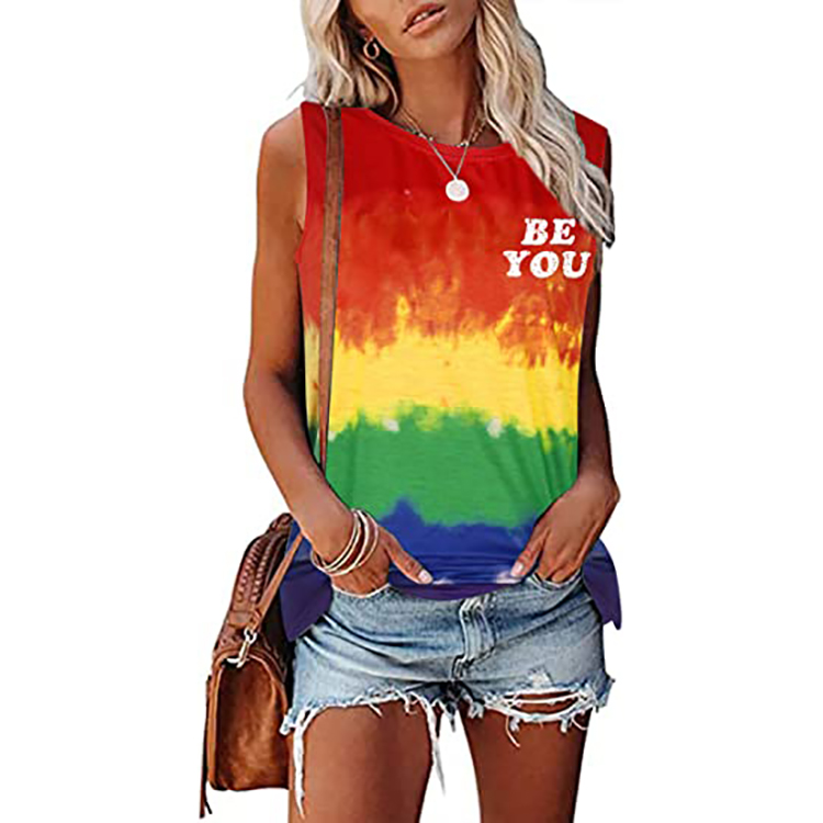 New Be You Gay Pride Tank Top Womens LGBT Rainbow Graphic Fashion Tee Summer Casual Letter Print Sleeveless Shirt-image-868051898