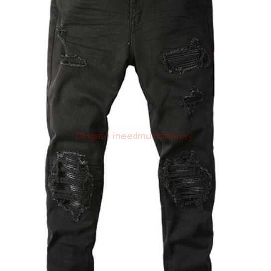 

Designer Clothing Amires Jeans Denim Pants Fog Amies Trendy Brand Broken Hole Black Jeans Slim Fit Elastic Feet Pants Scraped Patch Trendy Men Distressed Ripped Skin