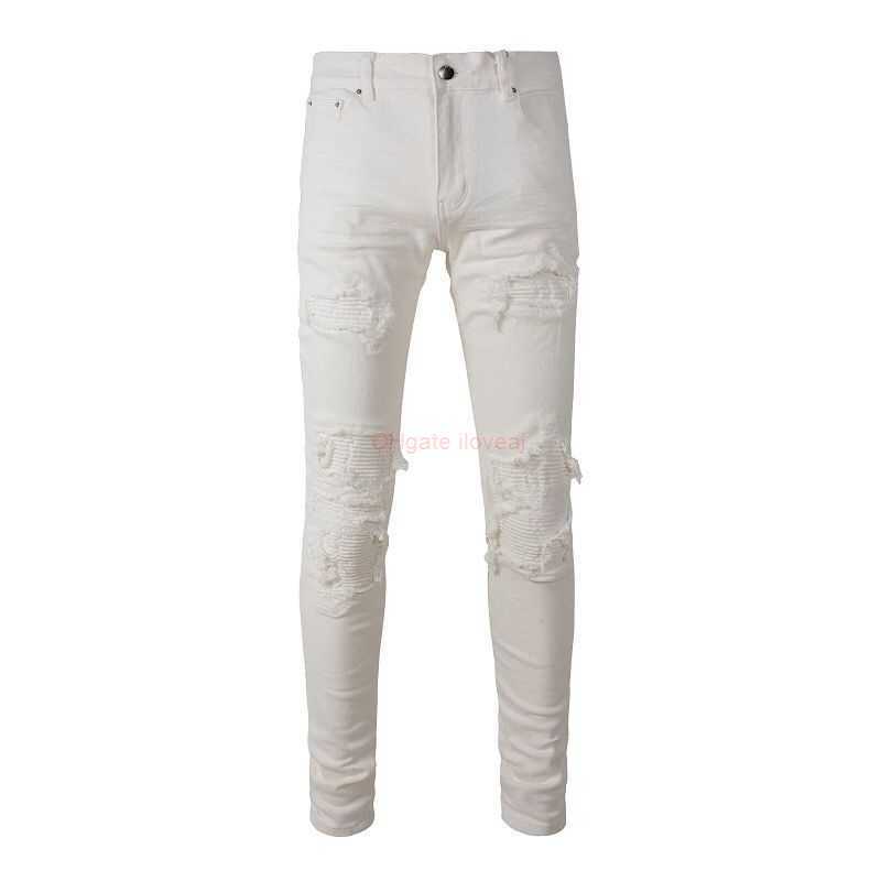 

Designer Clothing Amires Jeans Denim Pants Amies Street Four Seasons Jeans Mens Broken Holes Wash Pleated Patches Worn Elastic Slim Fit Pants European New Distresse, 7592