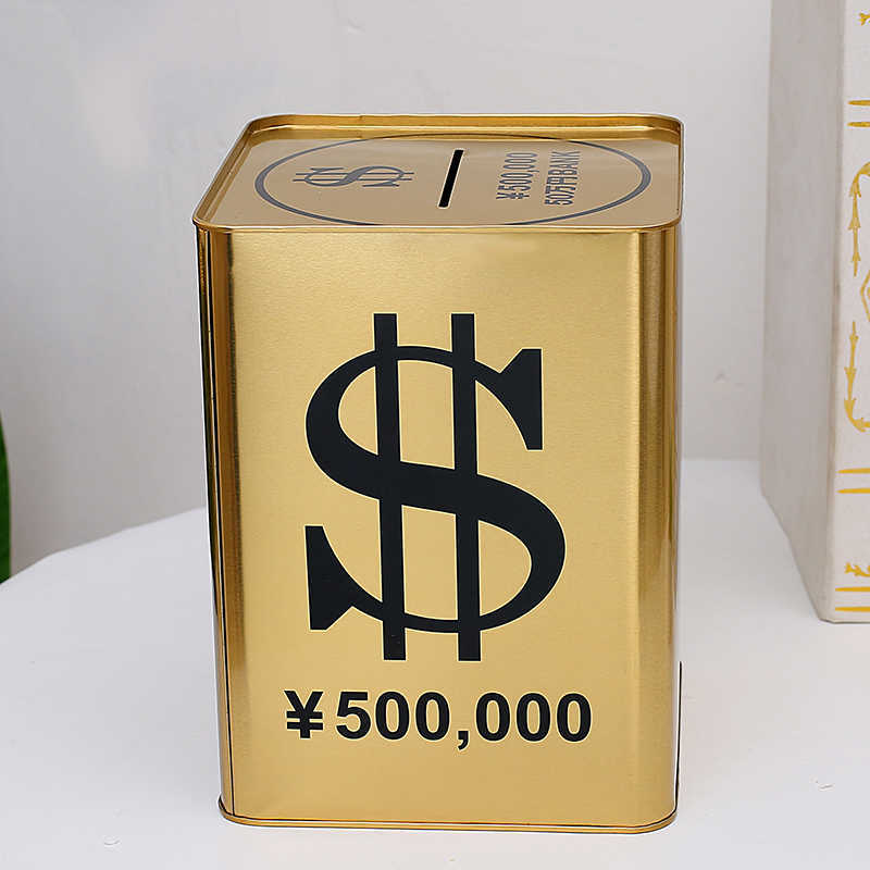 Decorative Objects Figurines Creative Big Piggy Bank Metal Gold Large Money Boxes for Money Adults Children's Saving Period Bank Coin Money-image-868228353
