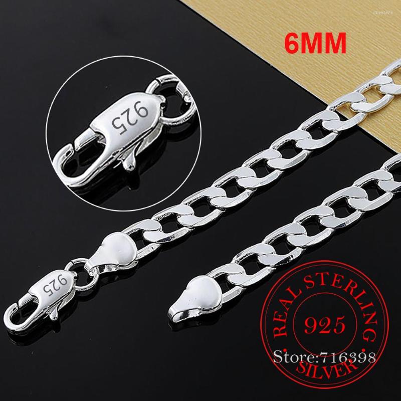 

Chains 925 Sterling Silver 16/18/20/22/24 Inch 6MM Flat Sideways Figaro Chain Necklace For Woman Man Fashion Wedding Jewelry