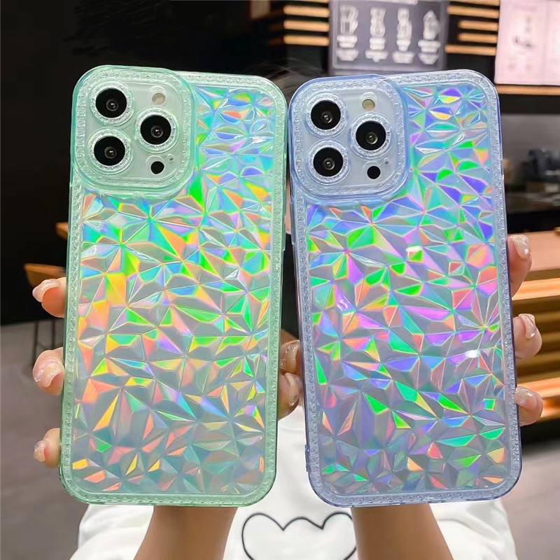 

Laser Paper Diamond Phone Case For iPhone 13 Pro Max 11 12 XR XS Max X 7 8 Plus Glitter Lens Camera Soft Clear Holographic Cover