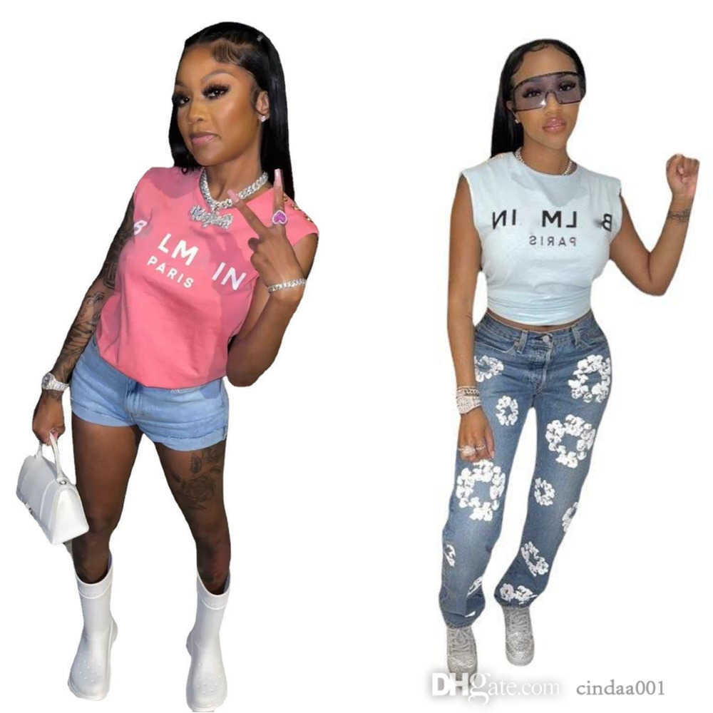 

France Womens T-Shirt Paris trendy Clothing 2023 Summer New Tank Top Hot Girl Style Sexy Letter Printed T-shirt, Black white letters