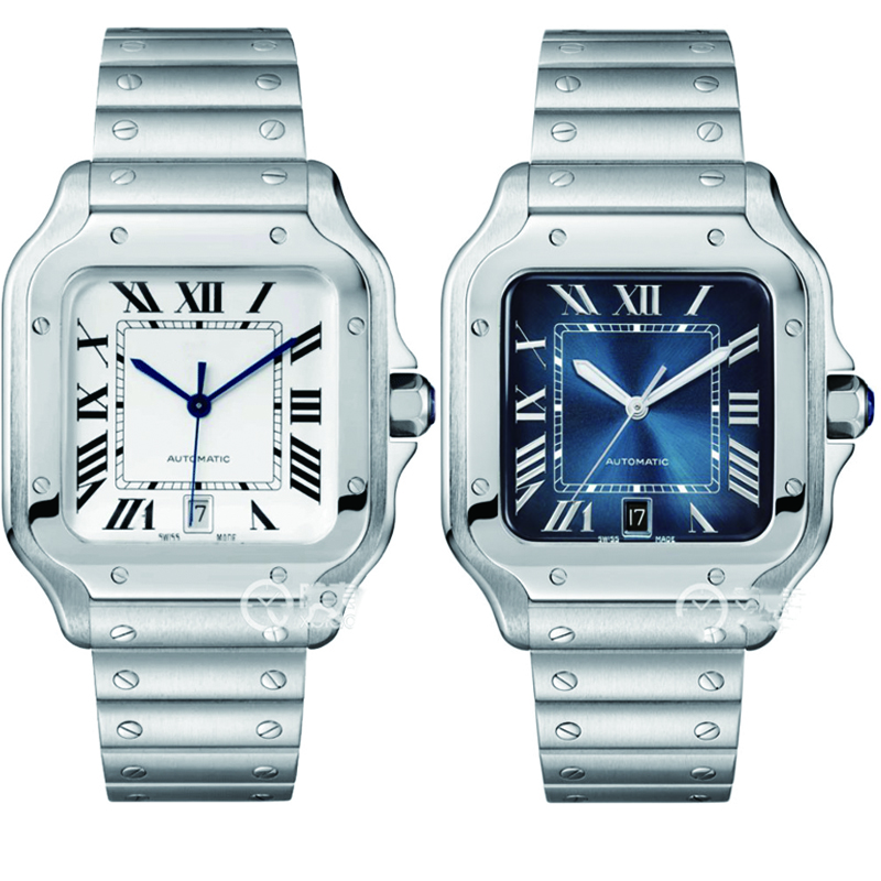 

new Square Watches 40mm Geneva Genuine Stainless Steel Mechanical Watches Case and Bracelet Fashion Mens Watches Male Wristwatch, Waterproof