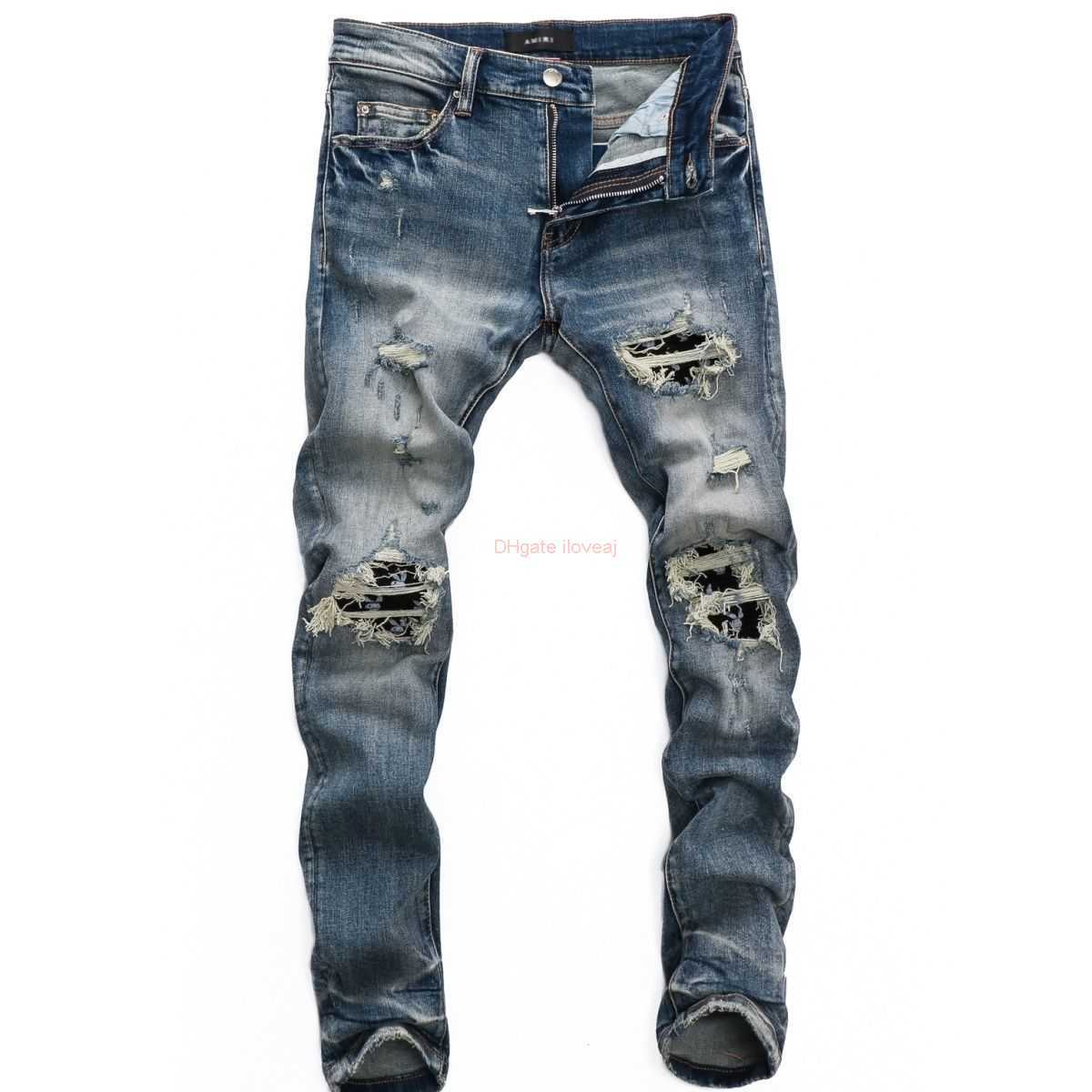 

Designer Clothing Amires Jeans Denim Pants Amies 8329 Autumn Winter Tattered Patch Fashionable High Street Slim Fit Small Feet Medium Waist Jeans Male Distressed Ri