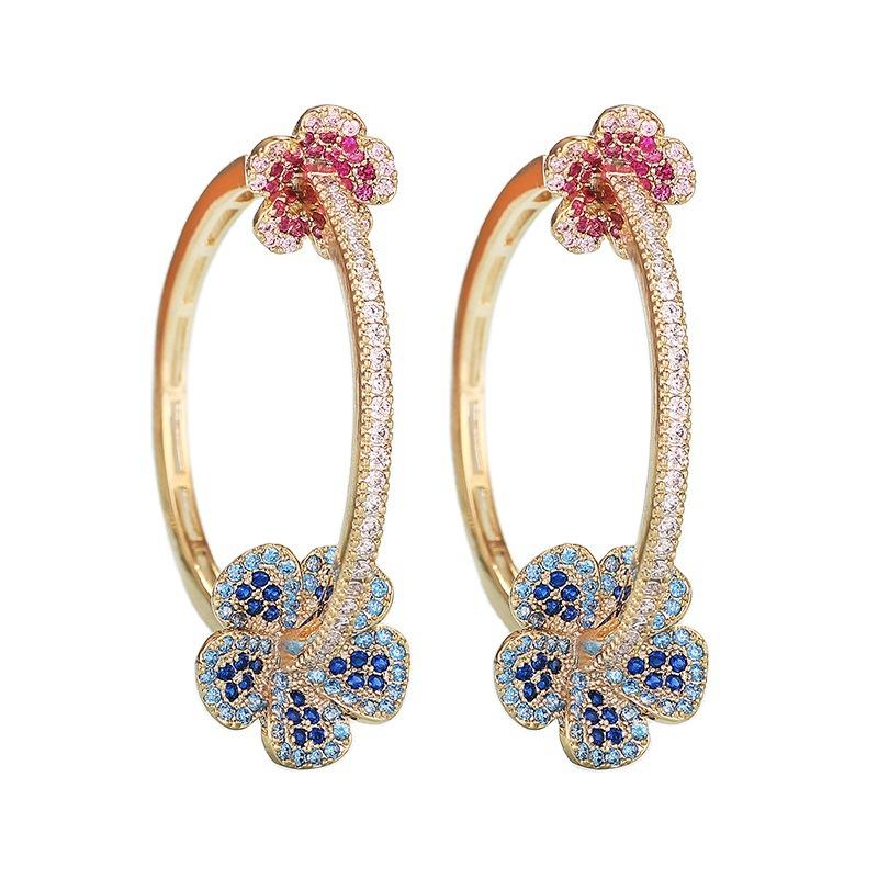 

Huggie SENYU Luxury Flower Earrings for Women Color Zircon Round Hoop Earrings Gold Plating Hot Jewelry Wholesale Brazil Spain