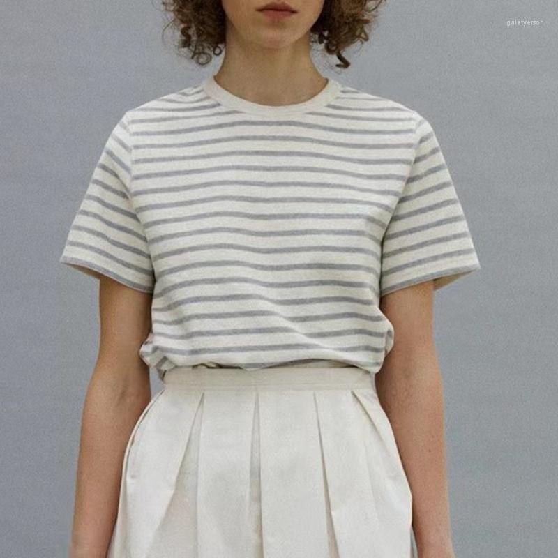 

Women' T Shirts Spring And Summer Women T-shirt Casual Round Neck Striped Short-sleeved, Beige