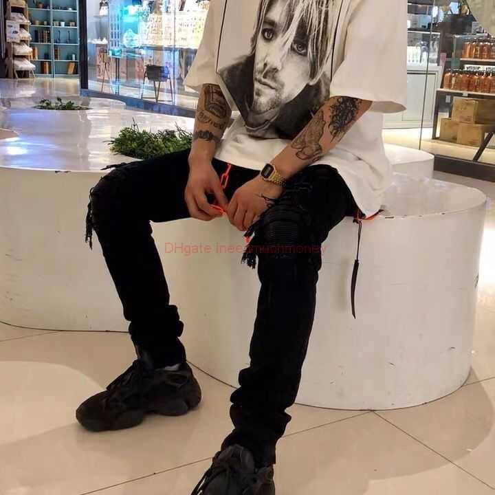 

Designer Clothing Amires Jeans Denim Pants 520 Trendy Mens High Street Amies Pure Black Perforated Collar Jeans Mens Trendy Brand Versatile Slim Fit Leggings Distre