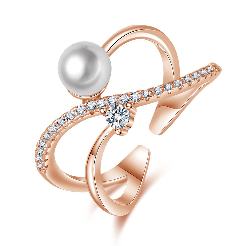 

Stylish Twist Adjustable Rings Micro Pave AAA Cubic Zirconia Female Pearl Ring