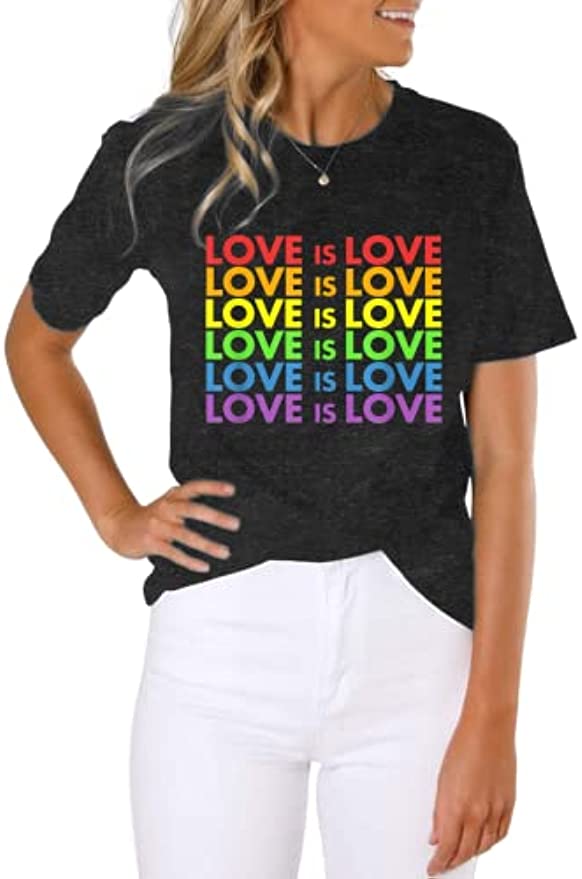 Pride Rainbow Shirt for Women LGBTQ Equality Rainbow Tees Shirts Love is Lover Letter Print Casual Short Sleeve Tops Women T-Shirt-image-868047159