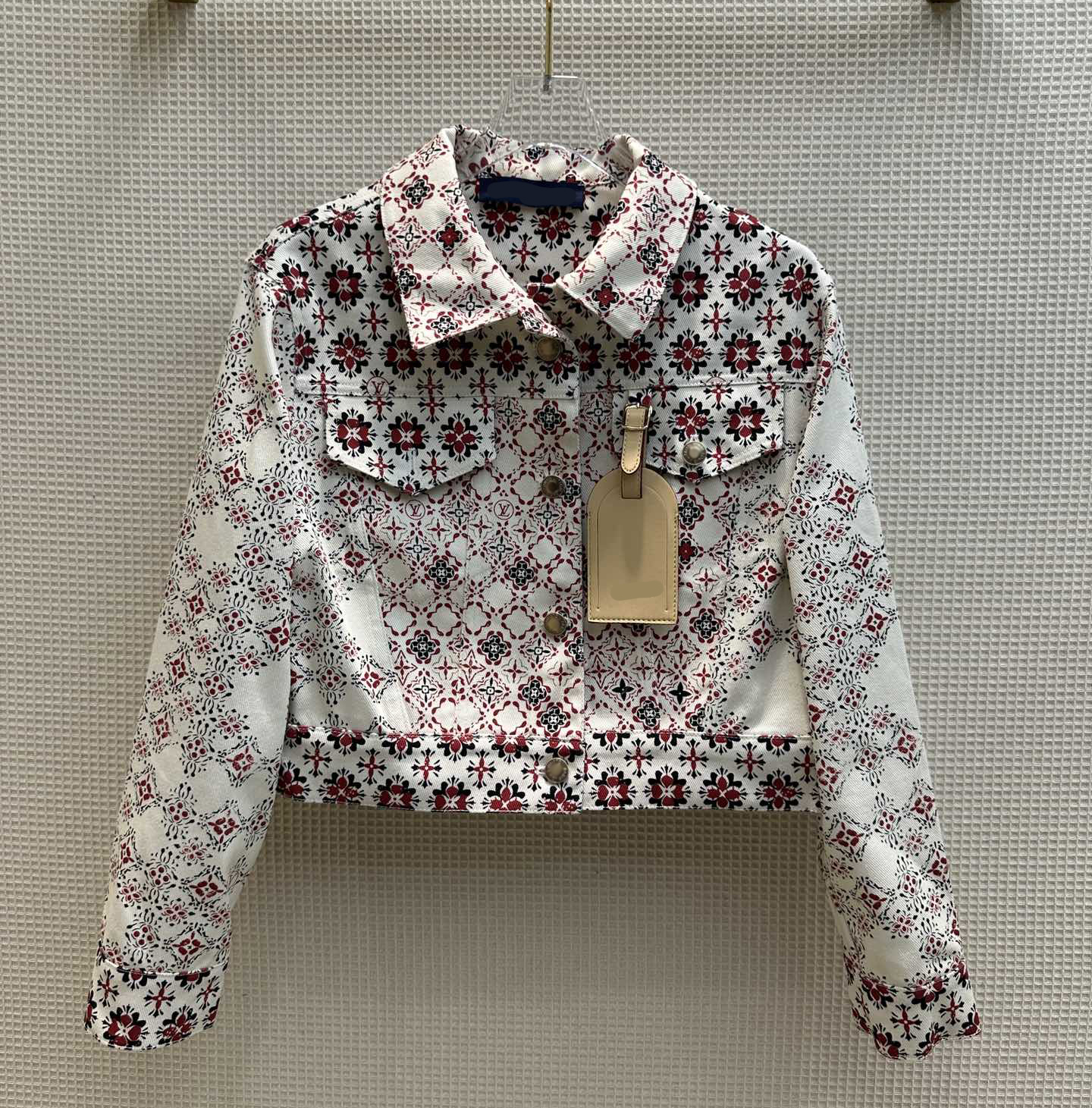 

European fashion brand Letter Vintage Pattern Lapel Short Jacket, Multi