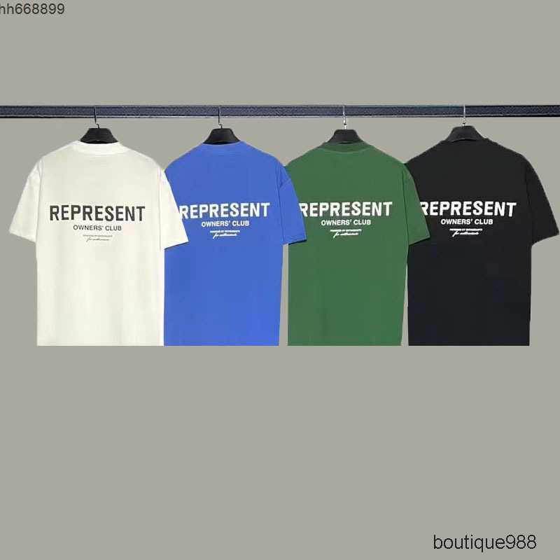 

J307 2023 Men and Women Fashion Brand Presentmen's T-shirts the Correct Version of Represent Small Versatile American High Street Loose Men's Couple Pure Cotton, Rep small letter black