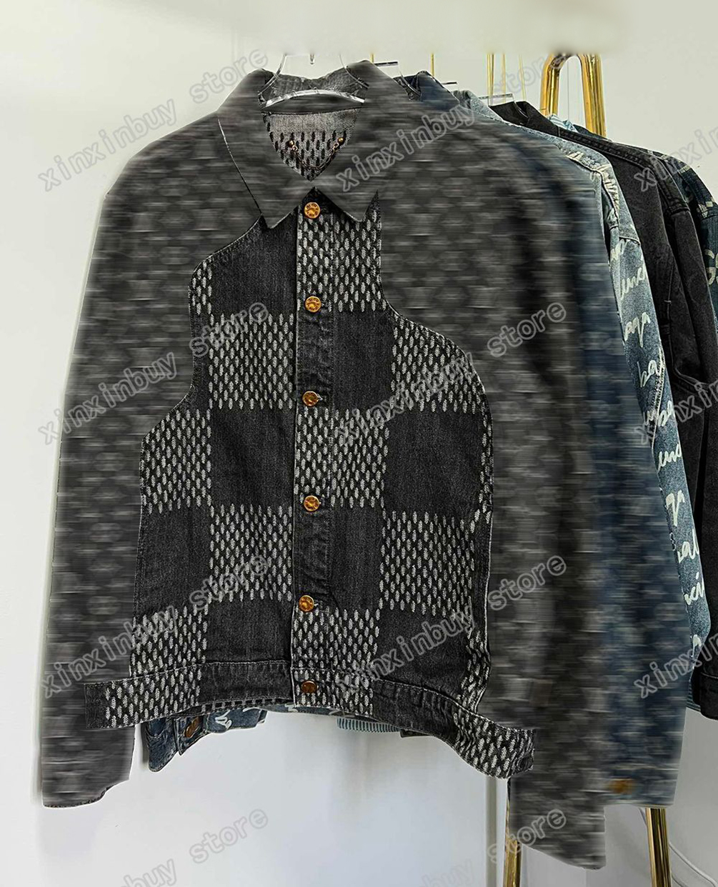 

xinxinbuy Men designer Coats Jacket Panelled Denim Jacquard Letter paris long sleeve women black khaki blue S-2XL