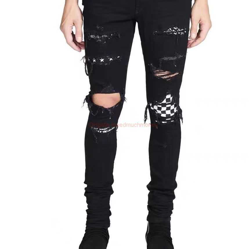 

Designer Clothing Amires Jeans Denim Pants Amies High Street Fashion White Diamond Black Jeans High Street Perforated Plaid Patch Fashion Brand Feet Pants for Men Wo, 8538