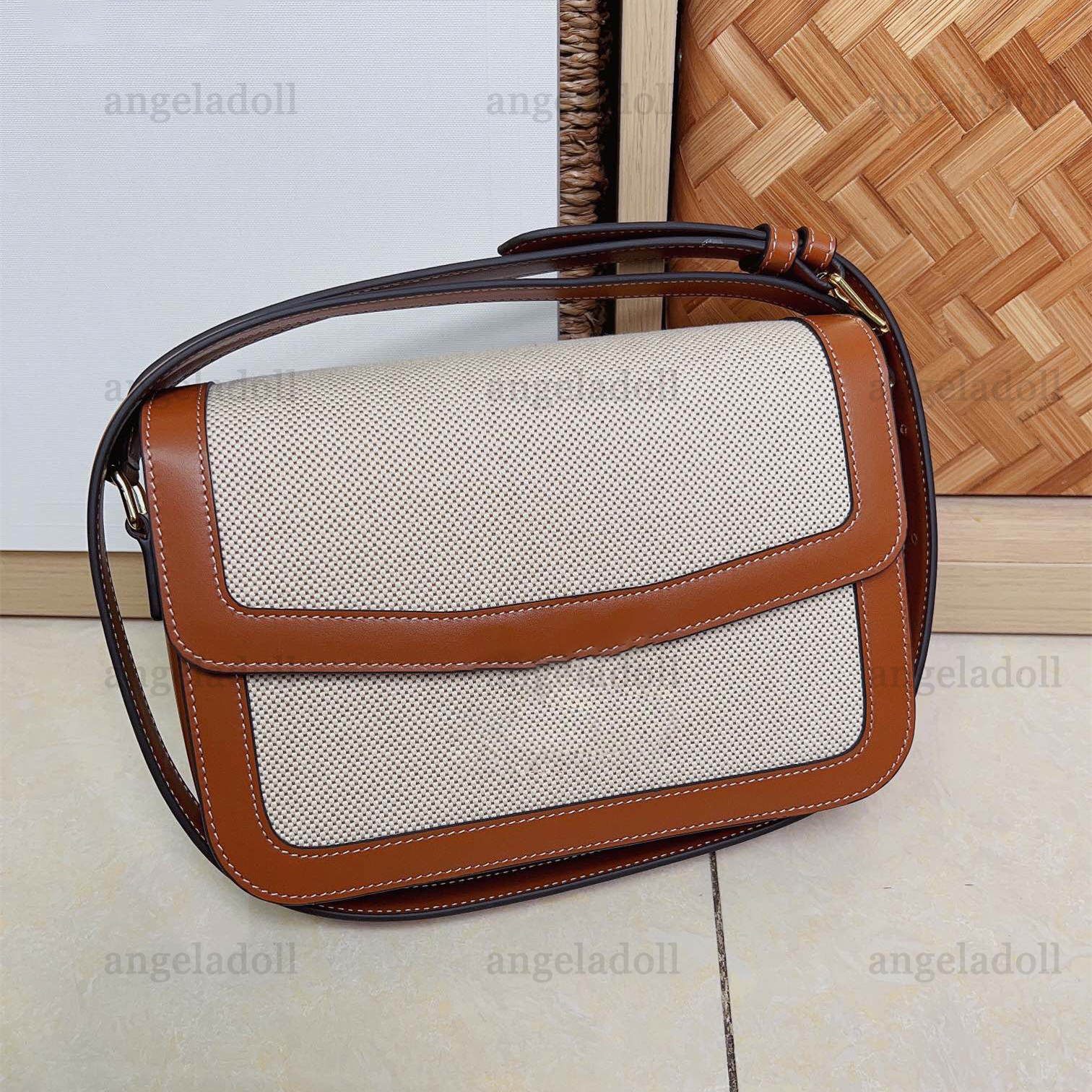 

10A Mirror Quality Designers Large Teen Box Bags 22cm Womens Real Leather Trim Handbag White Canvas Purse Luxury Clutch Handbag Crossbody Shoulder Strap Bag With Box, About 22x16.5x7cm brown