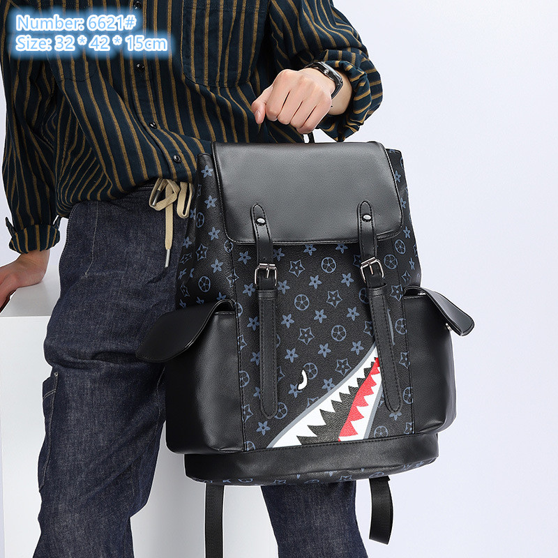 

Factory wholesale men shoulder bag 9 colors flip belt decorative casual backpack street trend cartoon printed handbag college style pattern backpacks, Black1-7355