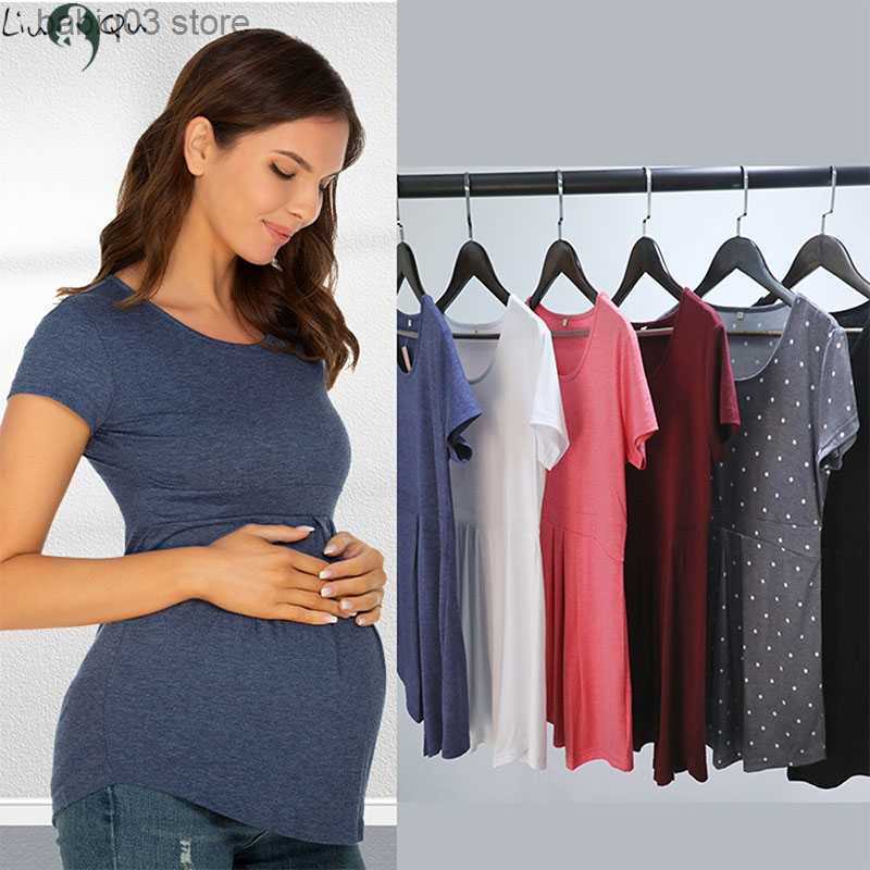 

Maternity Dresses Summer Maternity Tops Women Pregnancy Short Sleeve T-Shirts Casual Tees for Pregnant Elegant Ladies Folds Top Women Clothes T230523, Pic