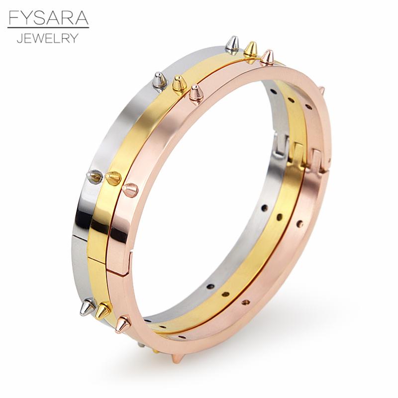 

Bangle FYSARA Punk Rivet Bracelets Bangles for Women Stainless Steel Bracelet Set Thin Bracelets Classic Wrist Pulseiras (3 Pcs)