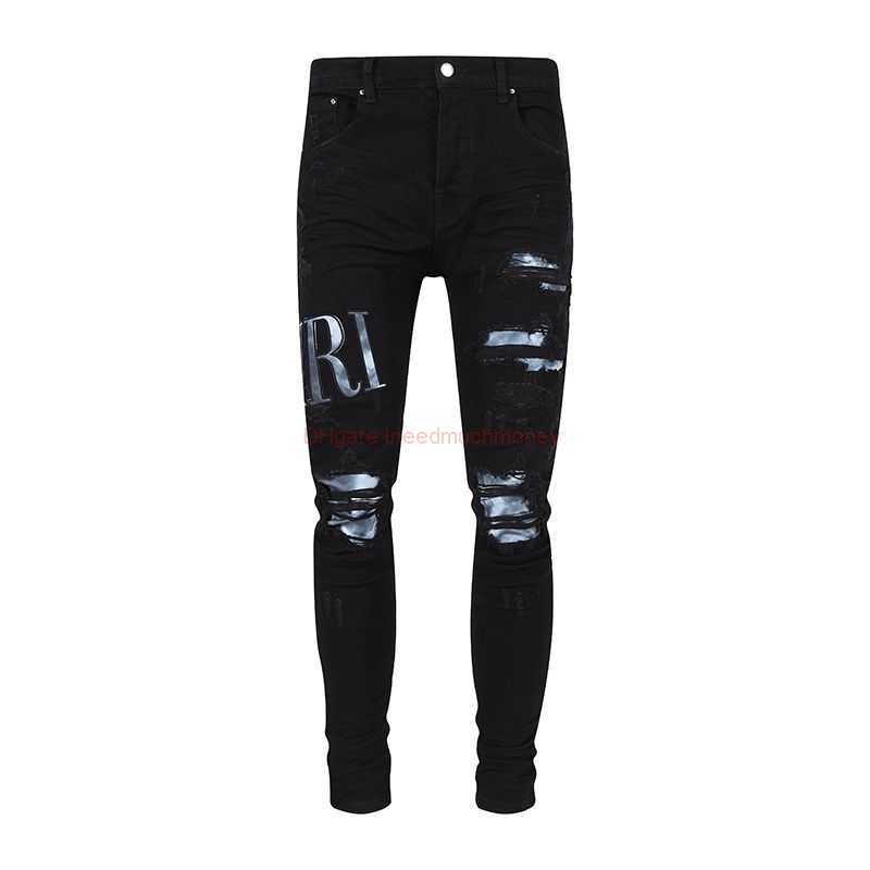 

Designer Clothing Amires Jeans Denim Pants Amies New Black Tie Dyed Letter Embroidery Camo Elastic Letter Printing Classic Slim Fit Pants Jeans Distressed Ripped Sk