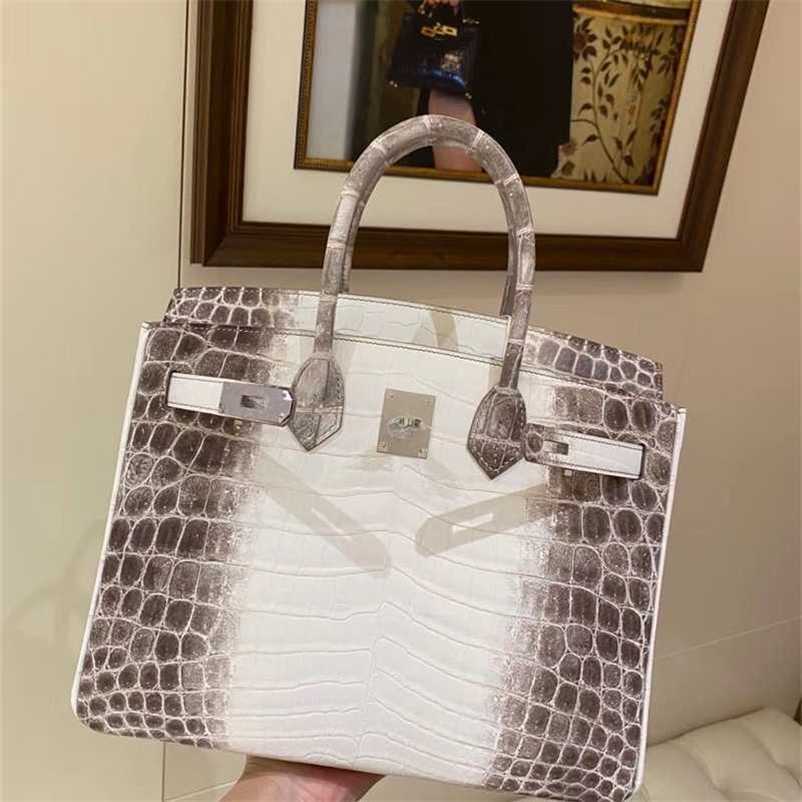 

Leather Birkins Bag Tote h Fully Handmade Himalayan Crocodile 30 Women's Handbag Quality Assurance Zc Original, Himalayas