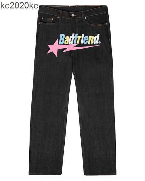

Mens Jeans university Y2k Badfriend Hip Hop Letter Printed Black Pants Men Women Fashion Casual Rock Wide Foot Baggy Trouser Streetwear NENU, 10