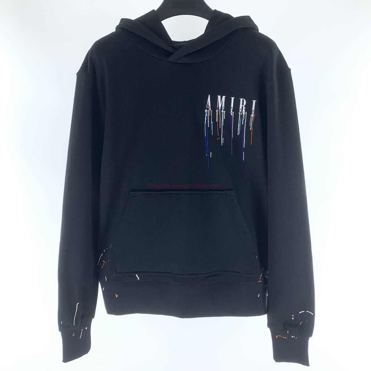 

Designer Clothing Mens Sweatshirts Amires Am Hoodies Springsummer 22 New Trendy Amies Speckler Paint Drip Effect Letter Hooded Black Sweater Fashion Streetwear Lu, Shipping fee