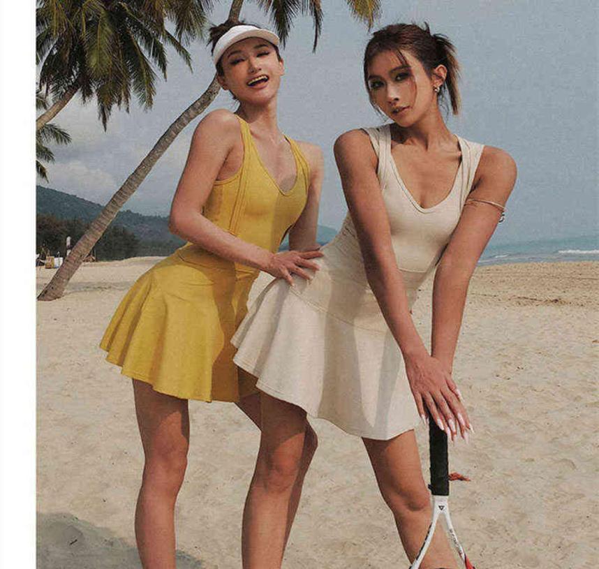 

Tennis Dresses Female Sleeveless Sport Training Running Fitness Short Golf Badminton Suits Padded Yoga Skirts 2206226222642, Black