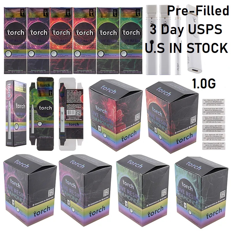 

Pre Filled Torch USA Stock Presale 1G, Filled Live Resign Diamonds Rechargeable 1ml Bar Disposable Vape Pens E Cigarettes Dab Pen Battery Start Kits Type C Device Pods