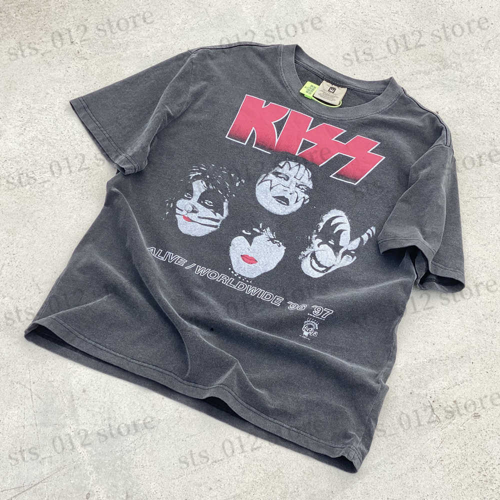 

Men's T-Shirts Fashion Brand Rock KISS Band Loose Vintage Oversize Streetwear Tee t-shirt tops for men T230523, Black