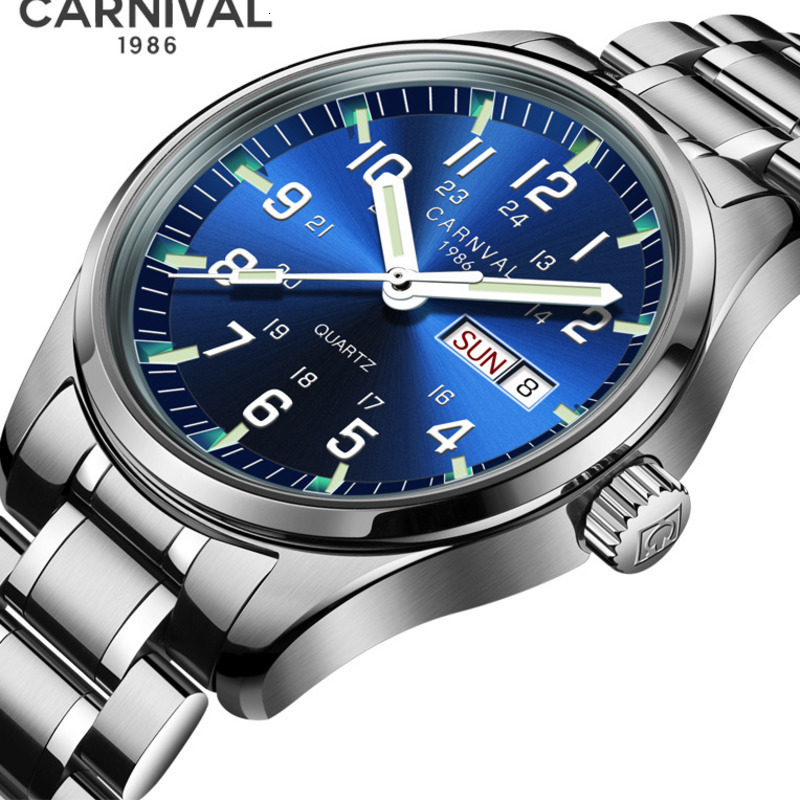 

Carnival T25 Tritium Gas Luminous Quartz Watch Men Fashion Full Steel 30M Waterproof Watches Mens Clock Casual Wristwatches saat T200409, C7