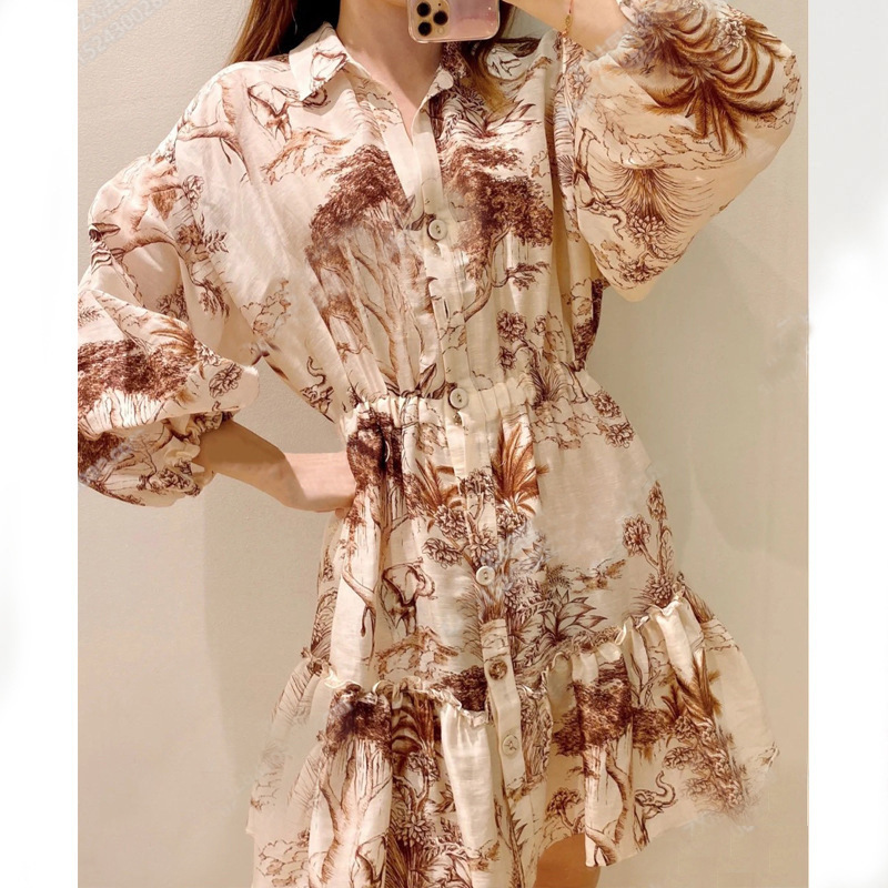 Robes décontractées S-ANDRO Jaine Romper Femme (UE) 42/10 Safari Toile Mélange de lin à manches longues