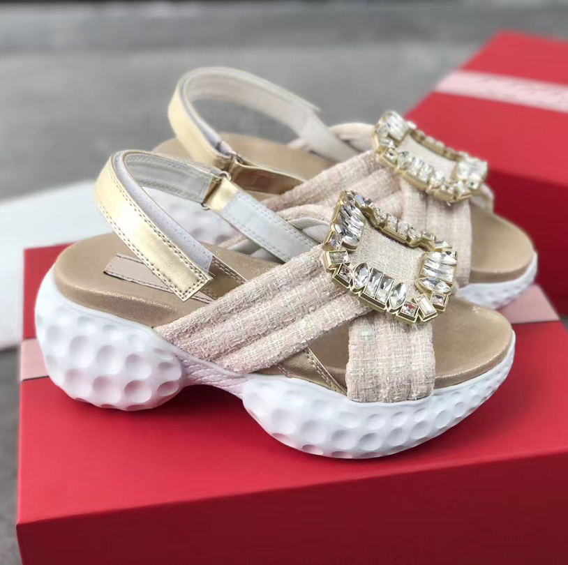 

Thick sole sandals fashionable classic crystal square buckle personalized casual platform party shoe luxurious designer shoes women high quality sandal, White